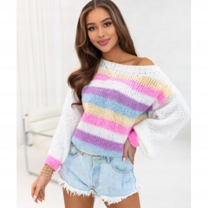 Sweter Oversize Boho NOWA KOLEKCJA WIOSNA 2026 Pastelowy w paski