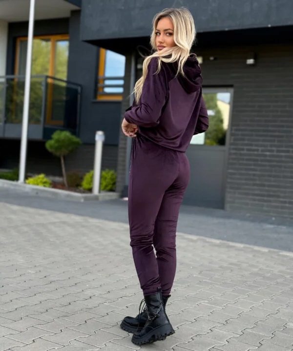 Komplet Dresowy Marina Welurowy Dres Bluza + Spodnie Haft Śliwka M - obrazek 5