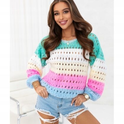 Ażurowy Sweter BOHO w Pasy NOWA KOLEKCJA WIOSNA 2026 Oversize Pastel Mix