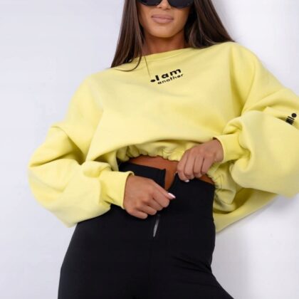 Komplet Dresowy Legginsy Wysoki Stan + Bluza Żółty