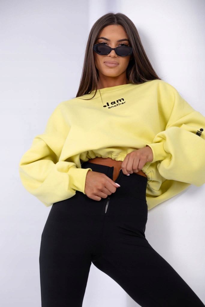 Komplet Dresowy Legginsy Wysoki Stan + Bluza Żółty