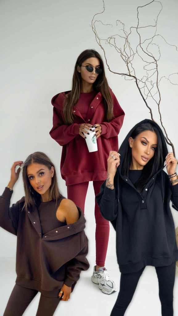 Komplet Dresowy 3 Częściowy Bluza Oversize + Top + Legginsy Prążek Miętowy - obrazek 4