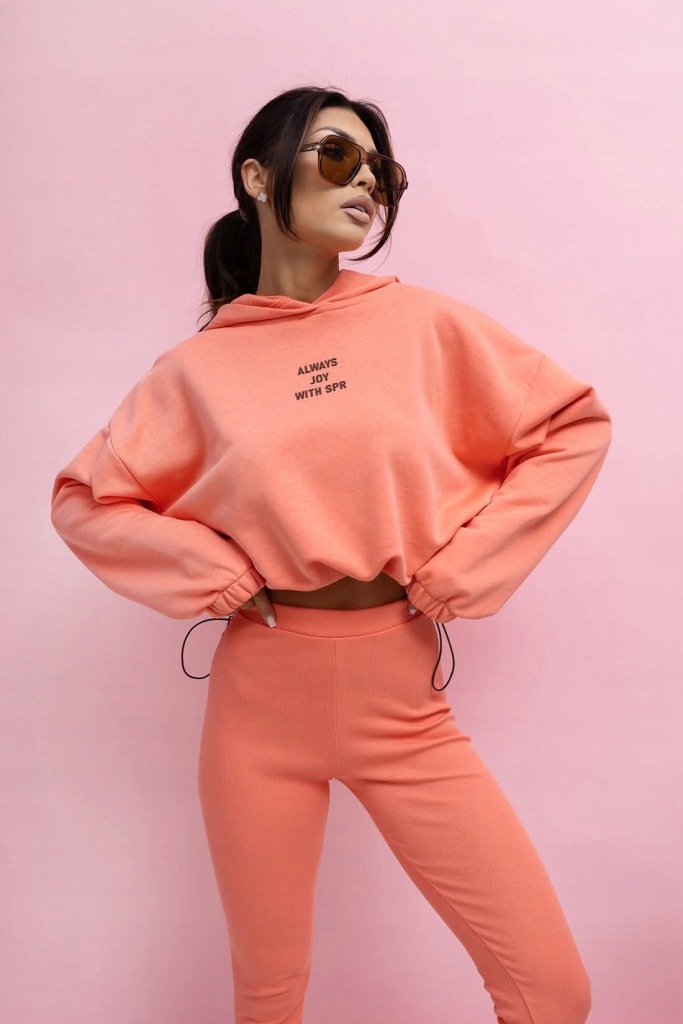 Komplet Dresowy Damski Legginsy Prążek Bluza Ściągacz Koral OneSize - obrazek 3