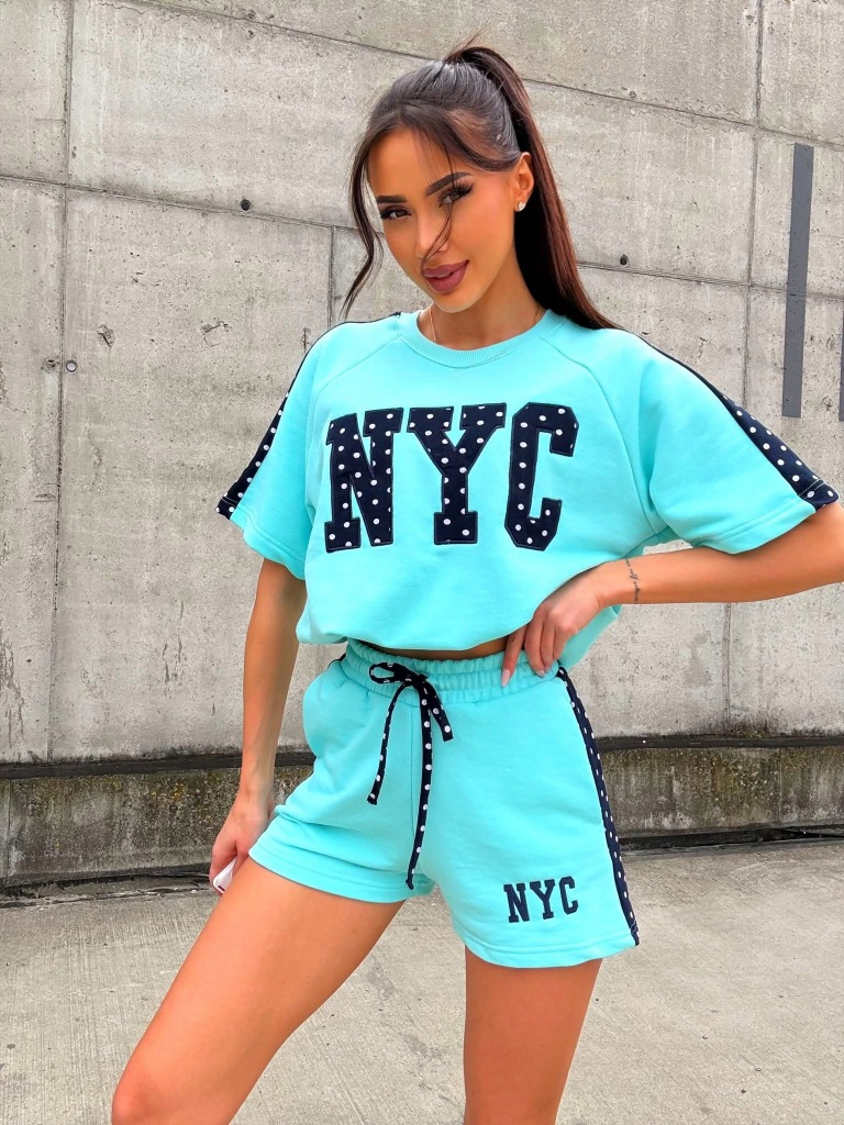 Komplet Dresowy Damski Oversize Naszywka NYC Mięta - obrazek 5