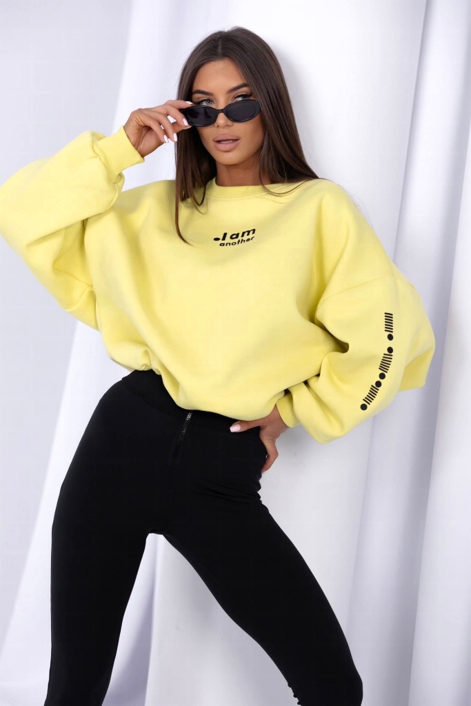 Komplet Dresowy Legginsy Wysoki Stan + Bluza Żółty - obrazek 2