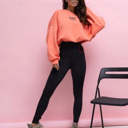 Komplet Dresowy Legginsy Wysoki Stan + Bluza Koralowy