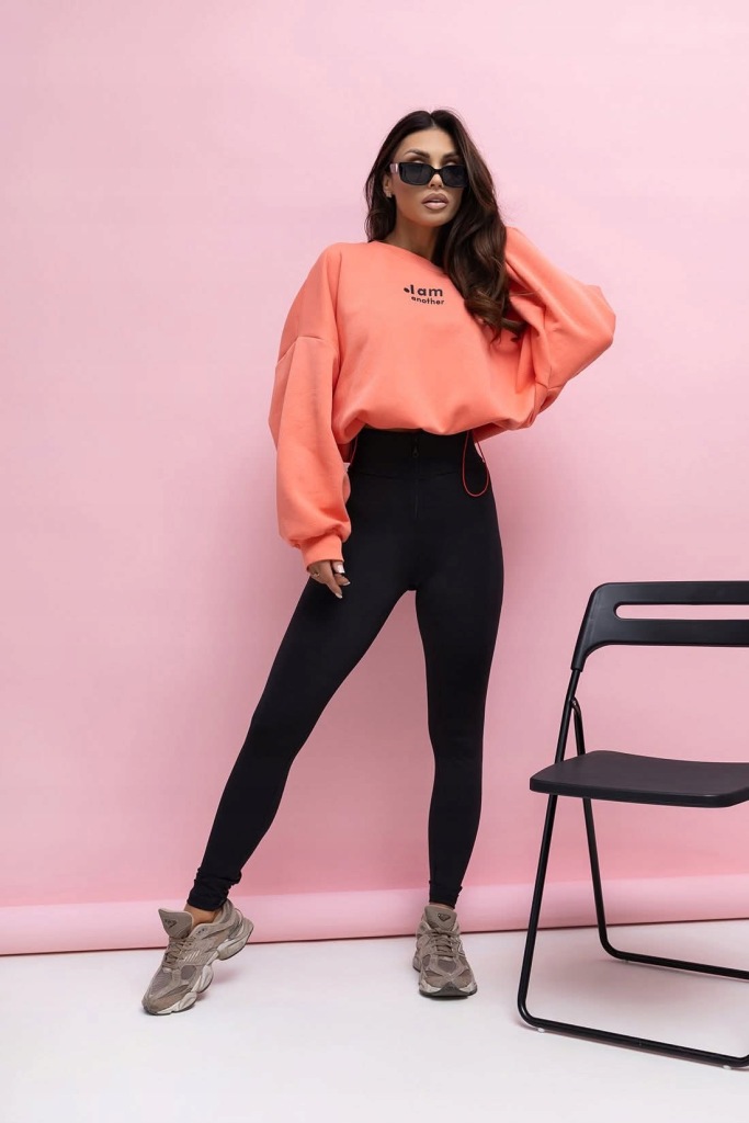 Komplet Dresowy Legginsy Wysoki Stan + Bluza Koralowy