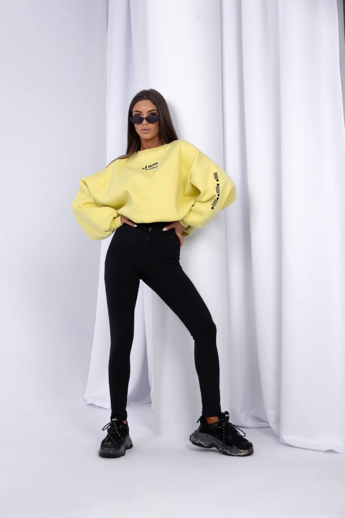 Komplet Dresowy Legginsy Wysoki Stan + Bluza Żółty - obrazek 4