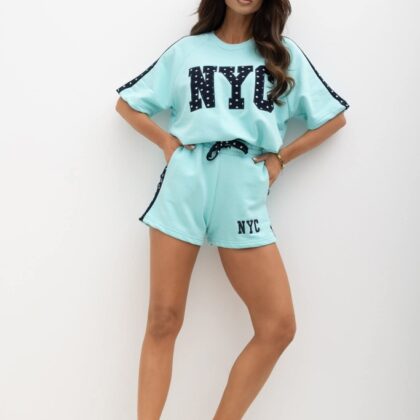 Komplet Dresowy Damski Oversize Naszywka NYC Mięta