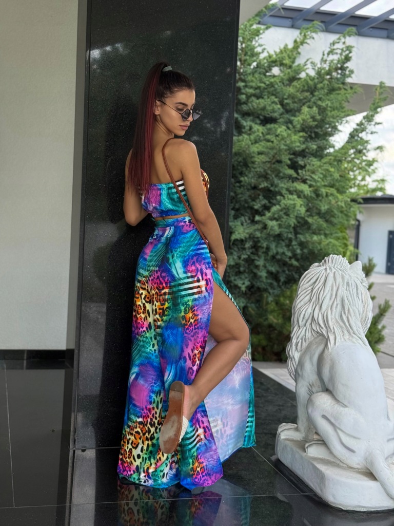 Komplet Top + Szerokie Spodnie z Rozcięciem Print - obrazek 3