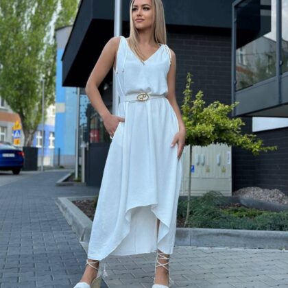 Sukienka Boho Maxi z Kieszeniami Biała