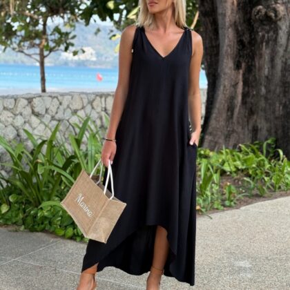 Sukienka Boho Maxi z Kieszeniami Czarna